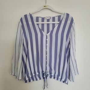#15 💙 Pink Rose target striped blue white v neck blouse